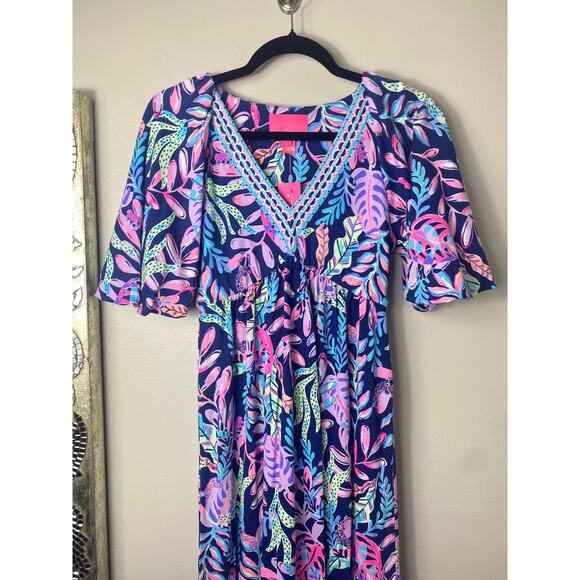 NWT LILLY PULITZER DRESS MAXI LONG MANUELA OYSTER BAY BLUE PURPLE LONG NAUTICAL - Picture 8 of 13